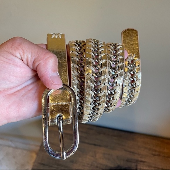 Nine West Metallic Gold Tone  Synthetic Leather Chain Belt M - Picture 1 of 4
